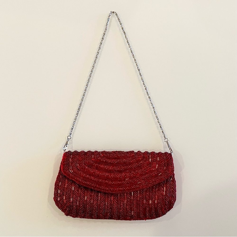 BIJOUX TERNER Red Beaded Evening Clutch Purse - Picture 3 of 10